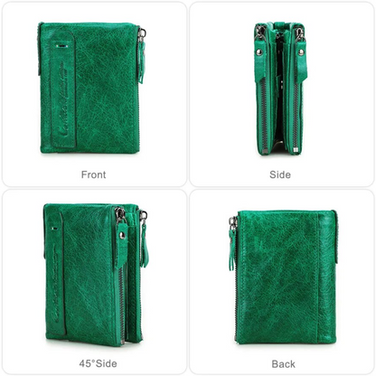 Compact Double Zipper Wallet Leather Card Holder Coin Purse Everyday Organizer