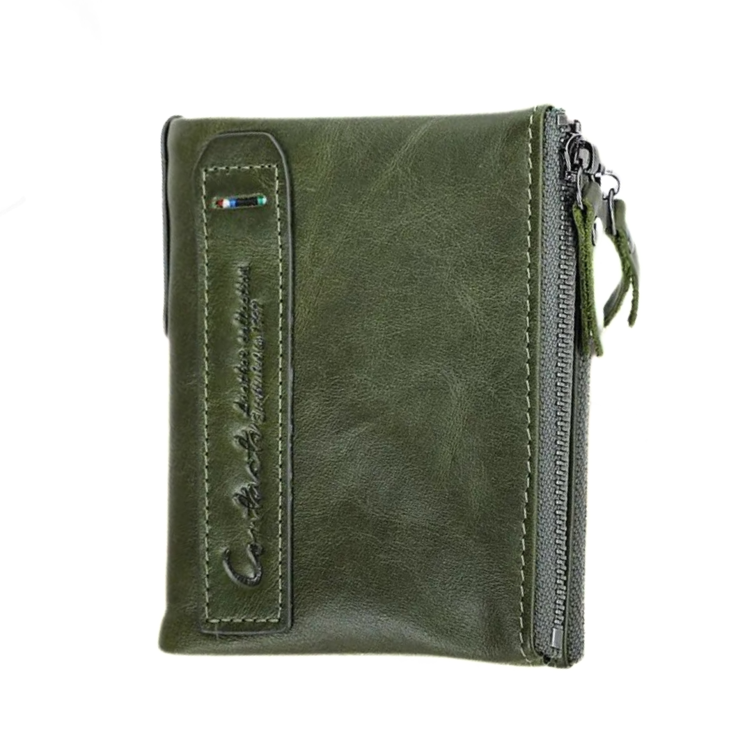 Compact Double Zipper Wallet Leather Card Holder Coin Purse Everyday Organizer