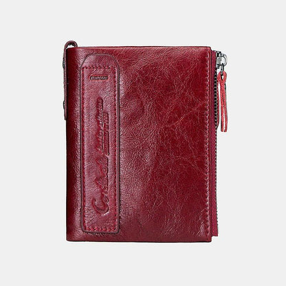 Compact Double Zipper Wallet Leather Card Holder Coin Purse Everyday Organizer
