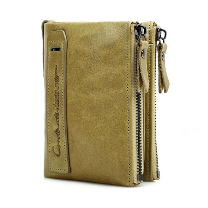 Compact Double Zipper Wallet Leather Card Holder Coin Purse Everyday Organizer