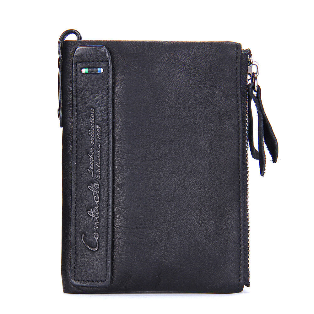 Compact Double Zipper Wallet Leather Card Holder Coin Purse Everyday Organizer