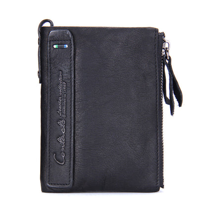 Compact Double Zipper Wallet Leather Card Holder Coin Purse Everyday Organizer
