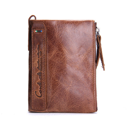 Compact Double Zipper Wallet Leather Card Holder Coin Purse Everyday Organizer