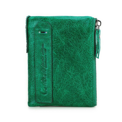 Compact Double Zipper Wallet Leather Card Holder Coin Purse Everyday Organizer