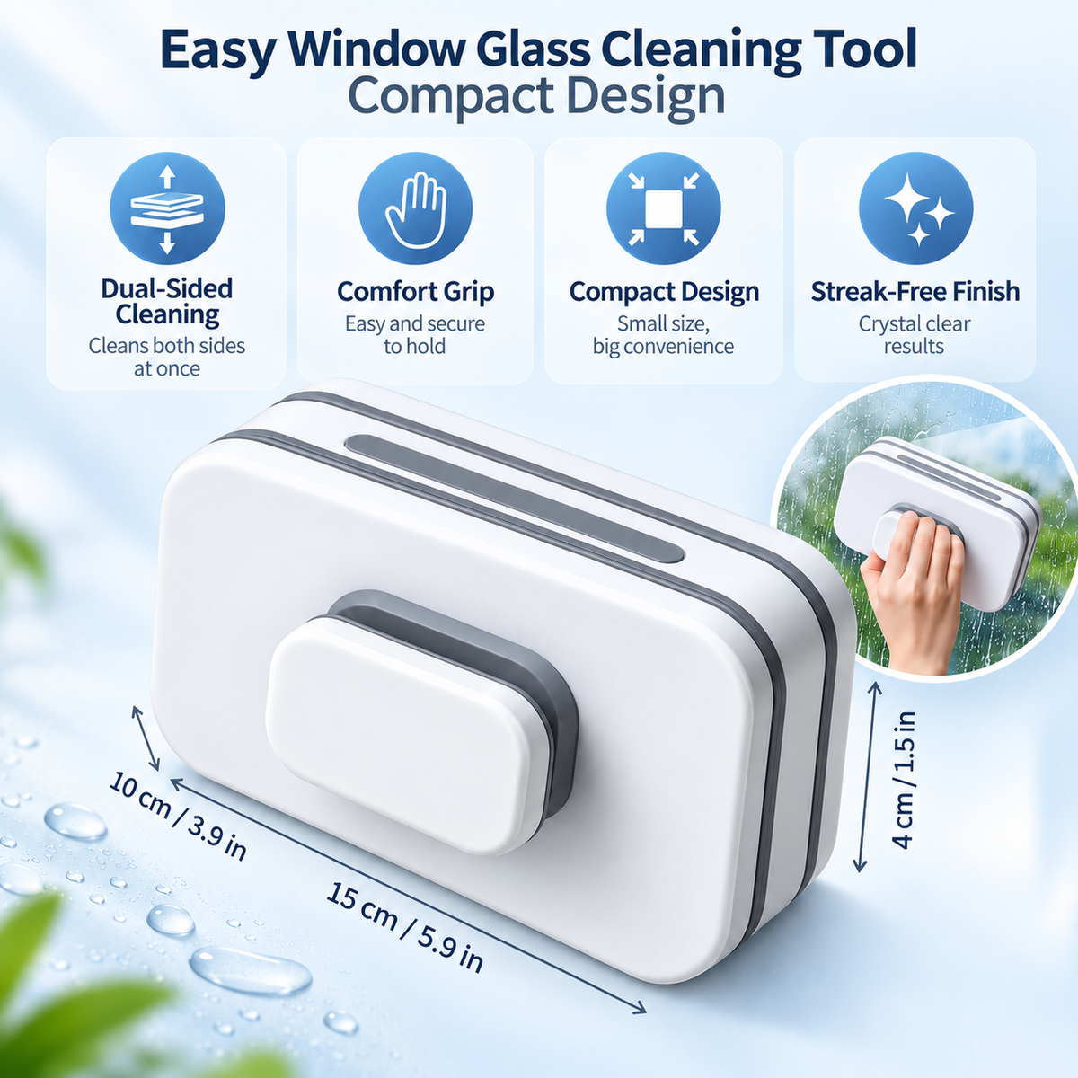 Compact Dual-Sided Window Glass Cleaning Tool