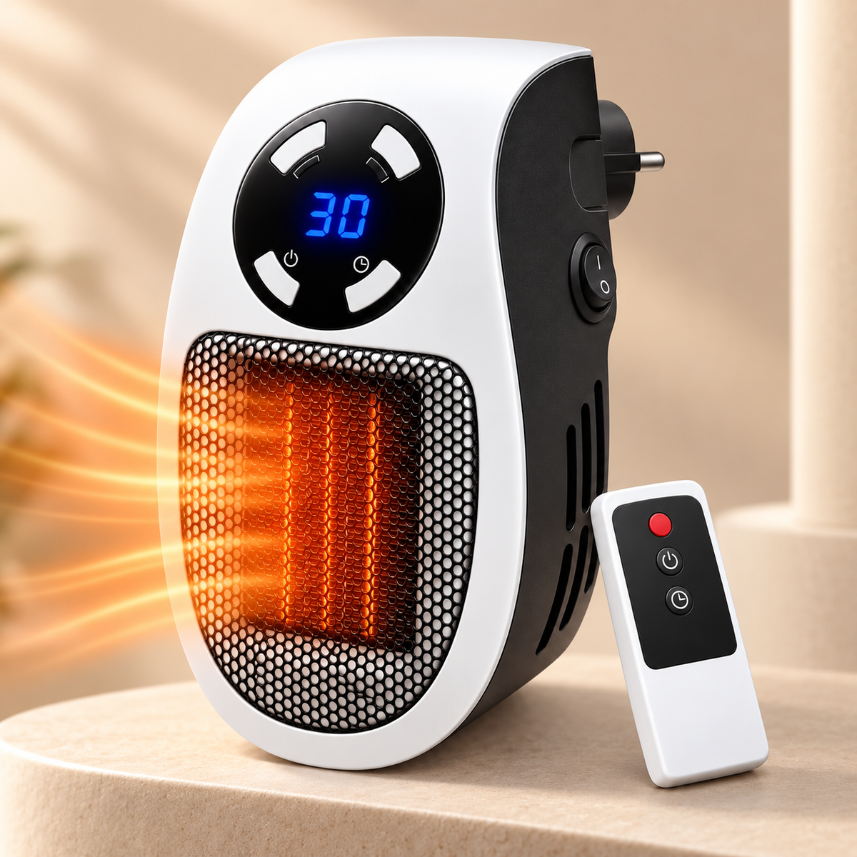 Compacte elektrische olievrije ruimteverwarmer met afstandsbediening en instelbare temperatuur