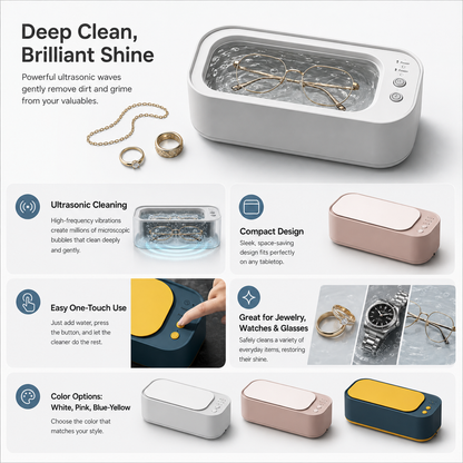 Compact Ultrasonic Cleaner for Jewellery, Watches and Eyeglasses