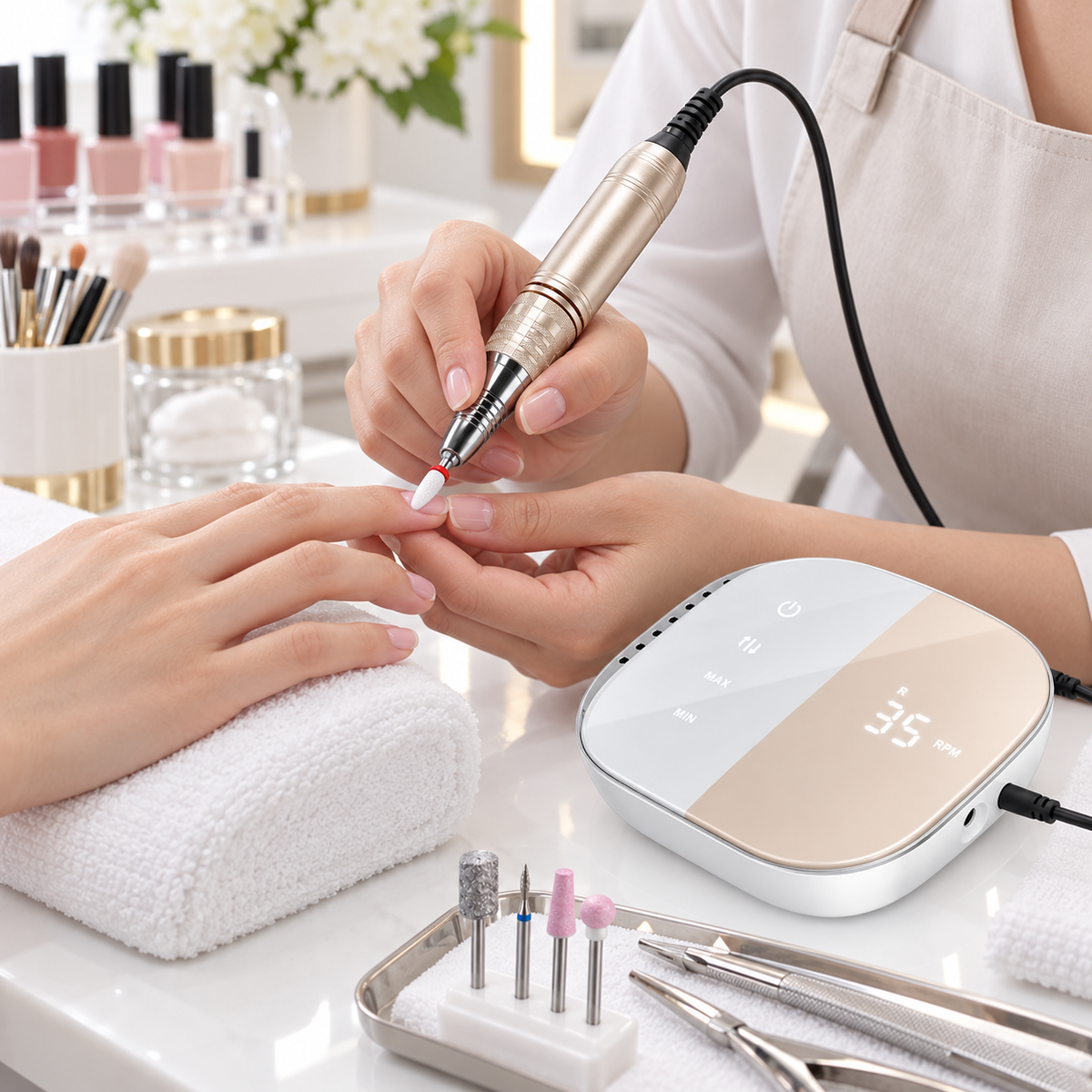 Cordless Electric Nail File with Brushless Motor and 4 Drill Bits