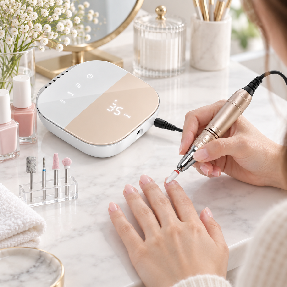 Cordless Electric Nail File with Brushless Motor and 4 Drill Bits