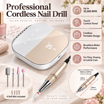 Cordless Electric Nail File with Brushless Motor and 4 Drill Bits