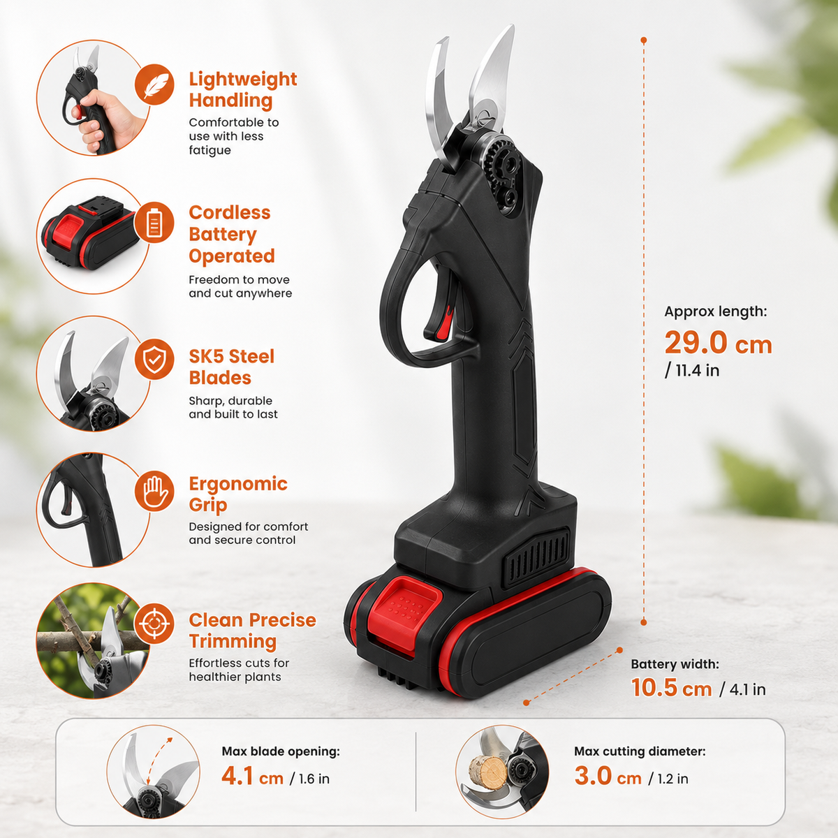 Cordless Electric Pruning Shears with SK5 Steel Blades