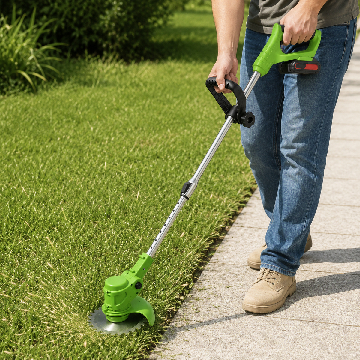 Cordless Grass Trimmer with 24V Motor, Adjustable Ergonomic Handle and 6-Inch Blade