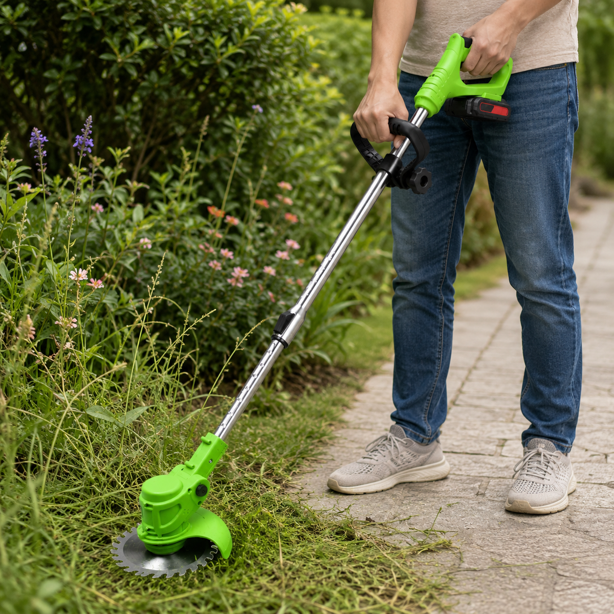 Cordless Grass Trimmer with 24V Motor, Adjustable Ergonomic Handle and 6-Inch Blade