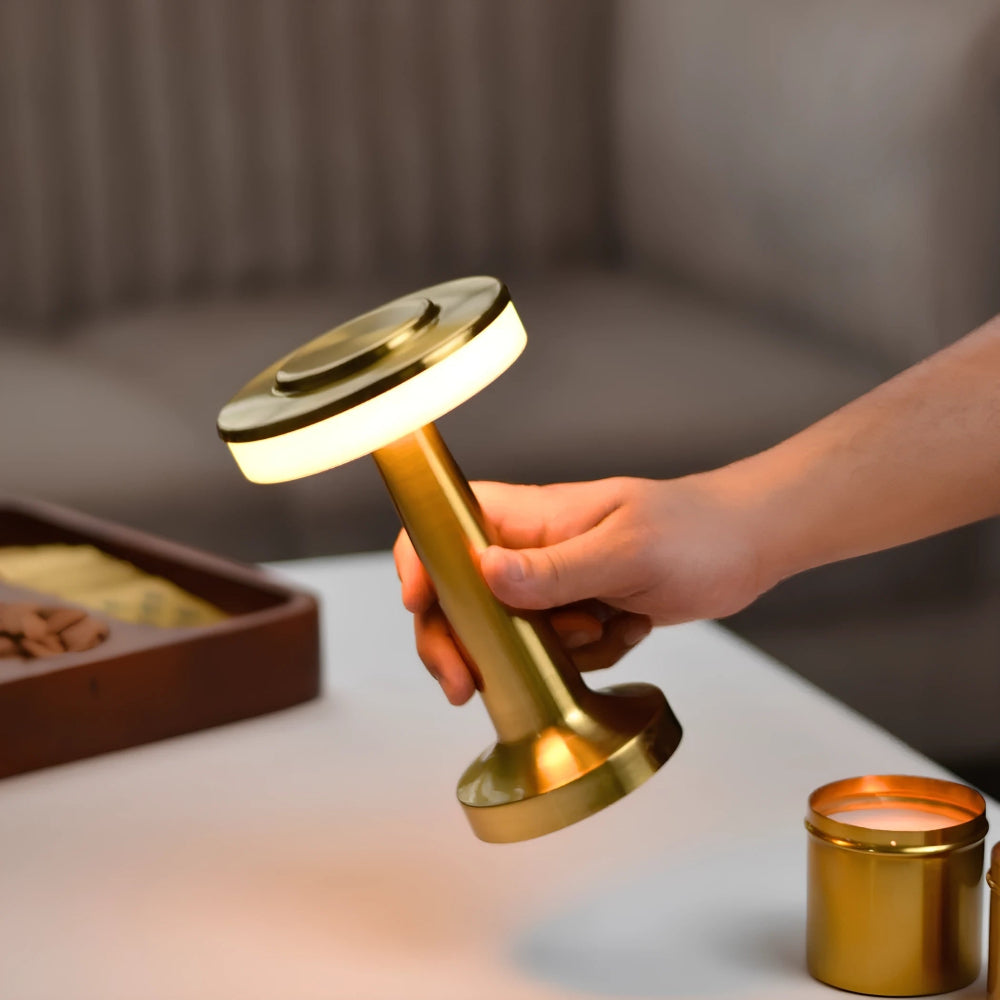 Cordless Metal Table Lamp Rechargeable Dimmable LED Light