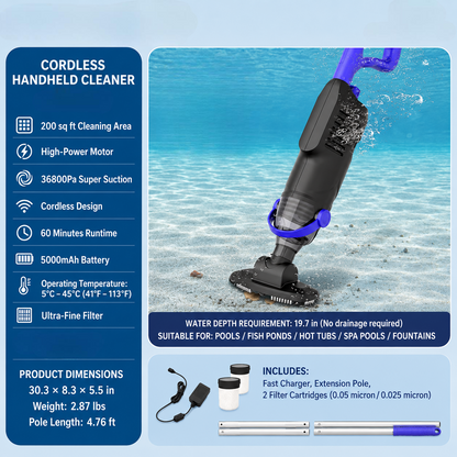 Cordless Pool Vacuum Cleaner Rechargeable Handheld Spa and Pool Cleaning