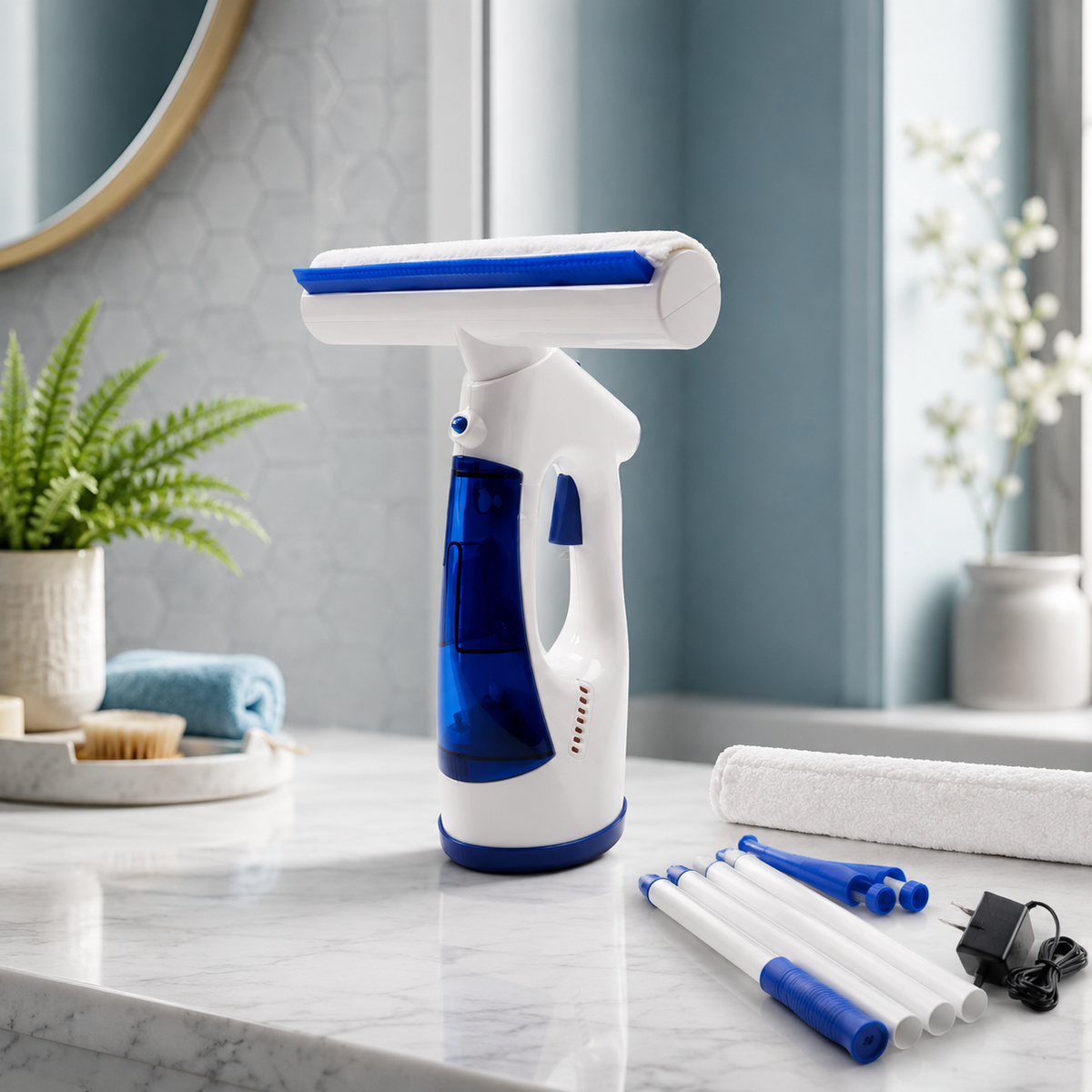 Cordless Window Vacuum with Double Tank and Microfibre Squeegee