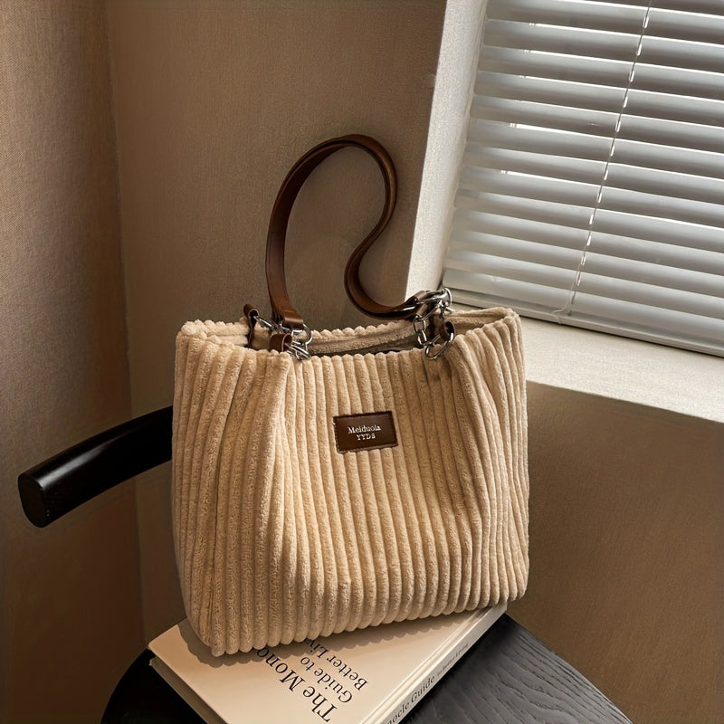 Corduroy Chain Shoulder Bag with Spacious Everyday Storage