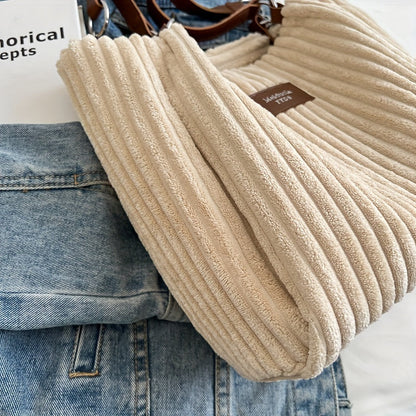 Corduroy Chain Shoulder Bag with Spacious Everyday Storage