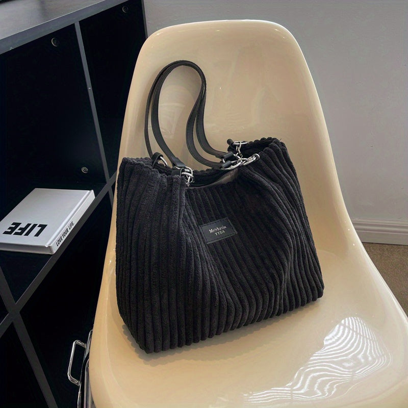 Corduroy Chain Shoulder Bag with Spacious Everyday Storage