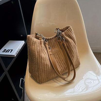 Corduroy Chain Shoulder Bag with Spacious Everyday Storage