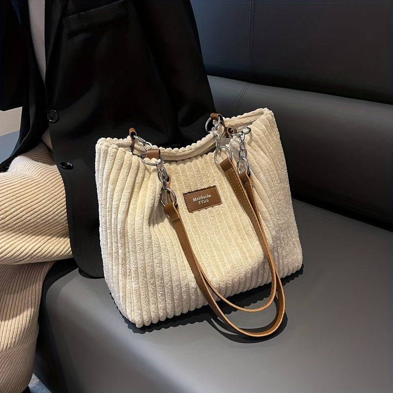 Corduroy Chain Shoulder Bag with Spacious Everyday Storage