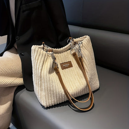 Corduroy Chain Shoulder Bag with Spacious Everyday Storage
