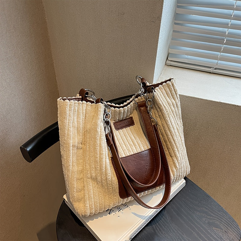 Corduroy Chain Shoulder Bag with Spacious Everyday Storage