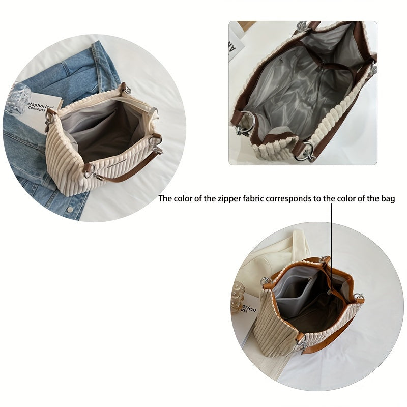 Corduroy Chain Shoulder Bag with Spacious Everyday Storage