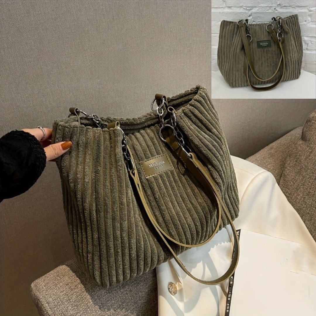 Corduroy Chain Shoulder Bag with Spacious Everyday Storage
