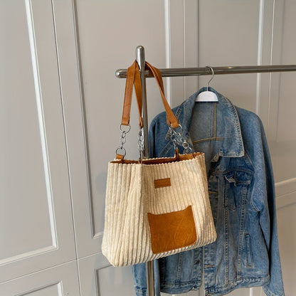 Corduroy Chain Shoulder Bag with Spacious Everyday Storage