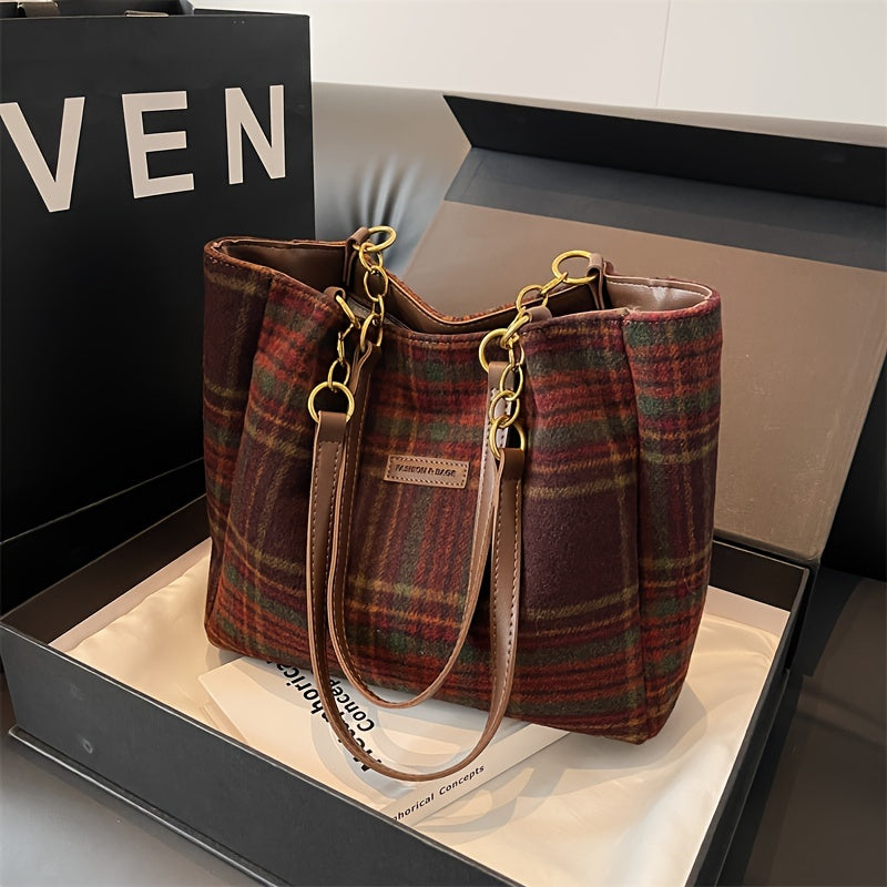 Corduroy Chain Shoulder Bag with Spacious Everyday Storage