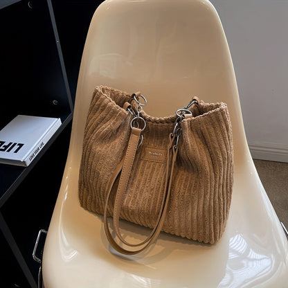 Corduroy Chain Shoulder Bag with Spacious Everyday Storage