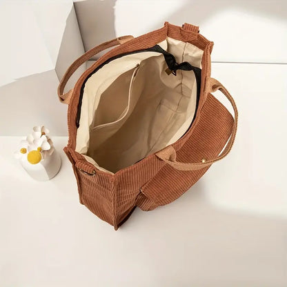 Corduroy Shoulder Bag Adjustable Strap Everyday Tote Bag