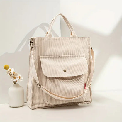 Corduroy Shoulder Bag Adjustable Strap Everyday Tote Bag