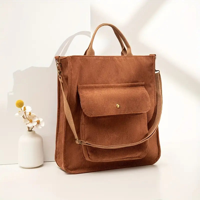 Corduroy Shoulder Bag Adjustable Strap Everyday Tote Bag