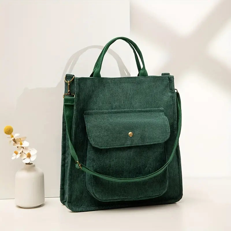 Corduroy Shoulder Bag Adjustable Strap Everyday Tote Bag