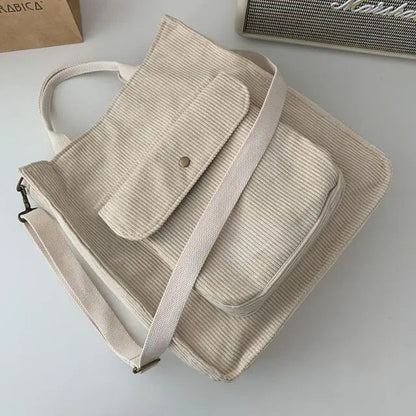 Corduroy Shoulder Bag Adjustable Strap Everyday Tote Bag