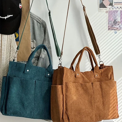 Corduroy Tote Bag Womens Shoulder Bag Large Capacity Crossbody Handbag