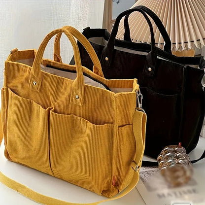 Corduroy Tote Bag Womens Shoulder Bag Large Capacity Crossbody Handbag