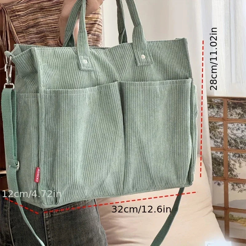 Corduroy Tote Bag Womens Shoulder Bag Large Capacity Crossbody Handbag