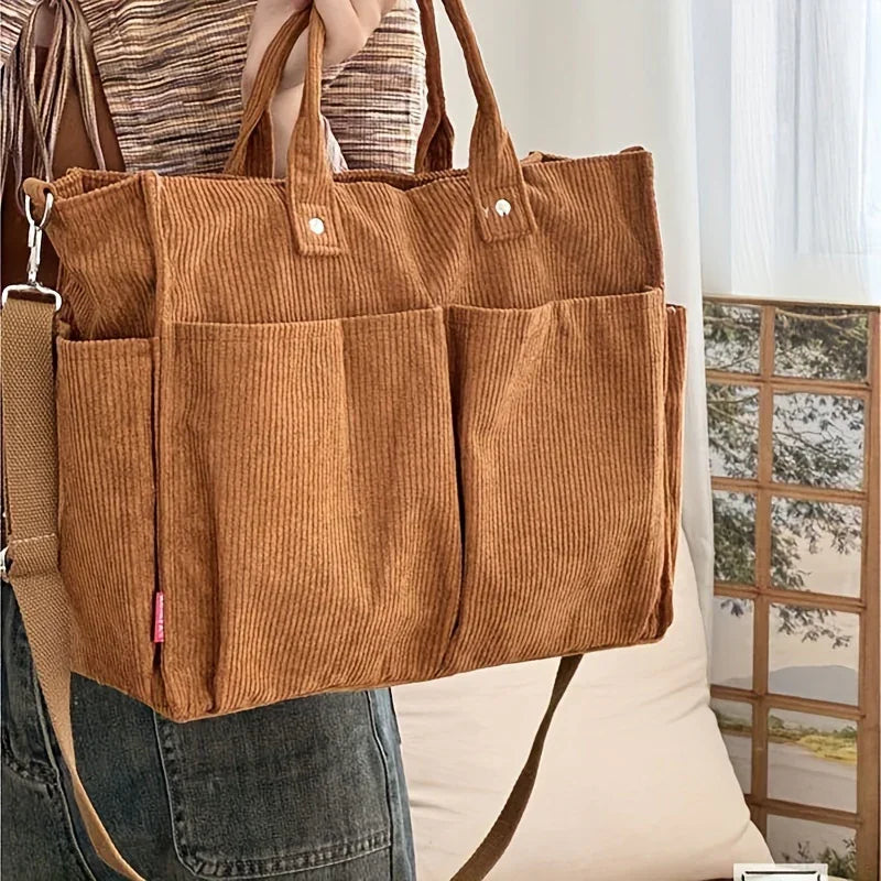 Corduroy Tote Bag Womens Shoulder Bag Large Capacity Crossbody Handbag