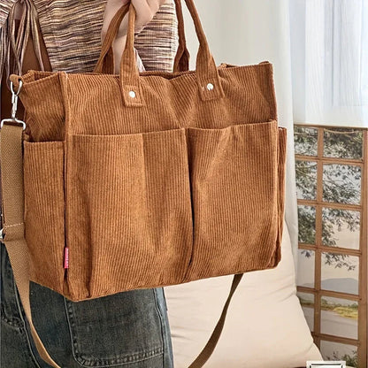 Corduroy Tote Bag Womens Shoulder Bag Large Capacity Crossbody Handbag