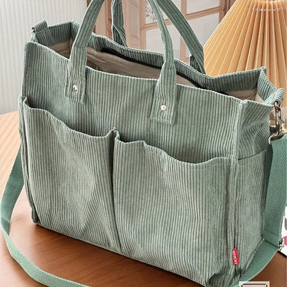 Corduroy Tote Bag Womens Shoulder Bag Large Capacity Crossbody Handbag