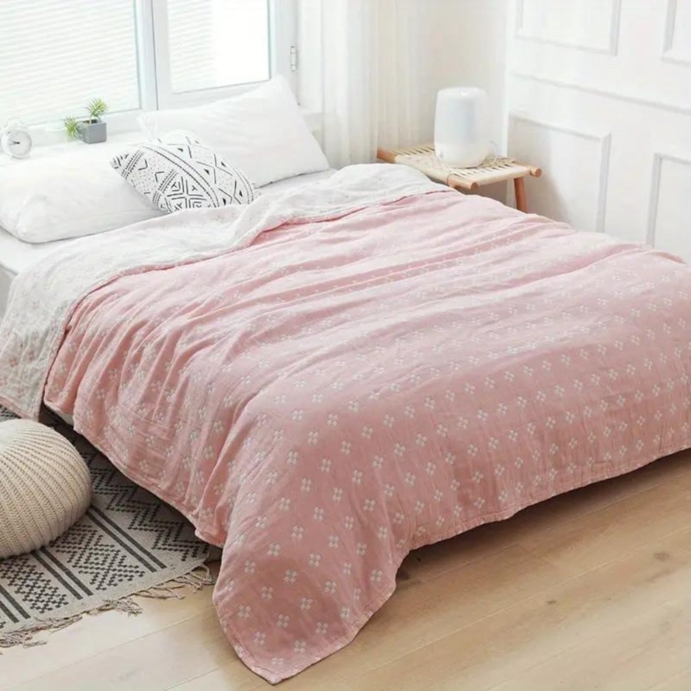 Cotton Throw Blanket with Geometric Pattern