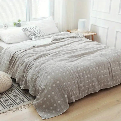 Cotton Throw Blanket with Geometric Pattern