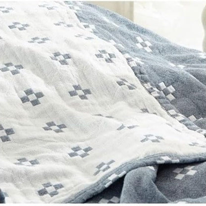Cotton Throw Blanket with Geometric Pattern