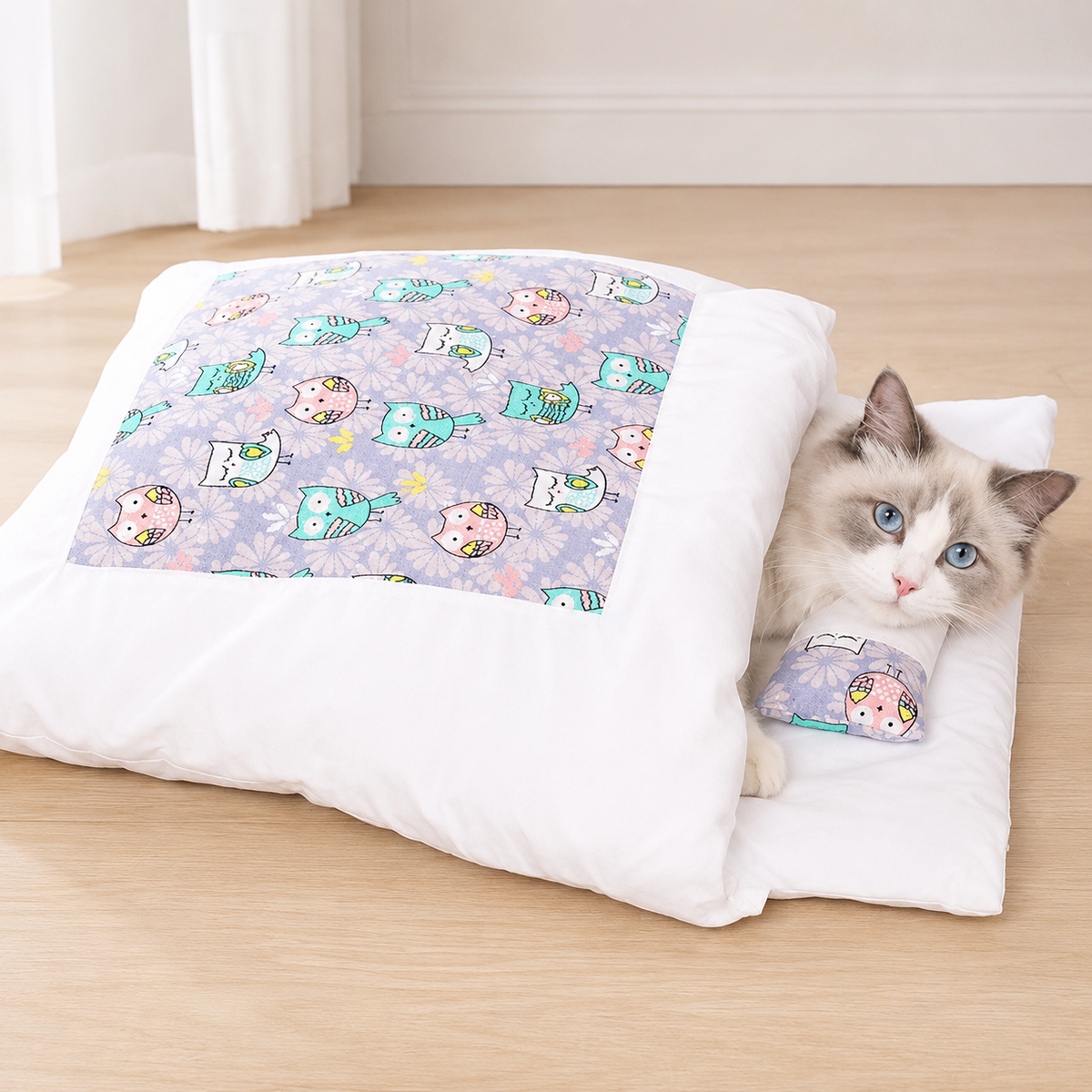 Cozy Cave Cat Bed with Soft Sleeping Bag and Support Pillow