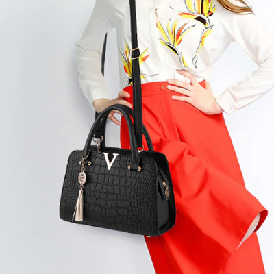Croc Embossed Shoulder Handbag Elegant PU Leather Purse