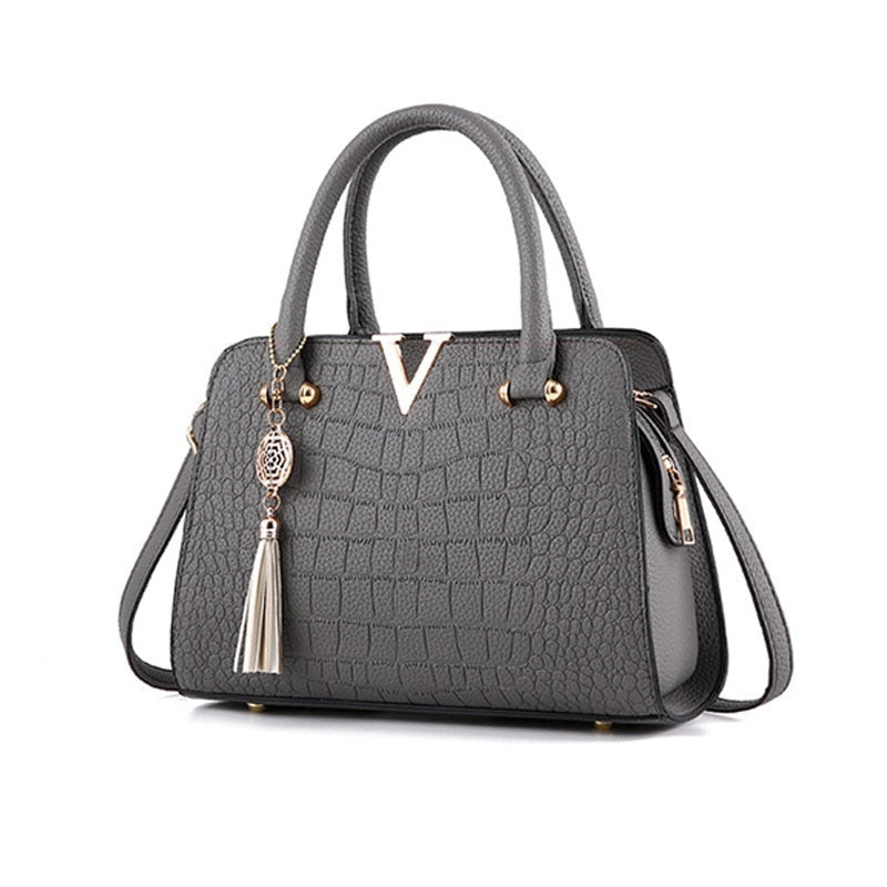 Croc Embossed Shoulder Handbag Elegant PU Leather Purse