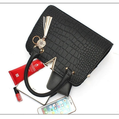 Croc Embossed Shoulder Handbag Elegant PU Leather Purse